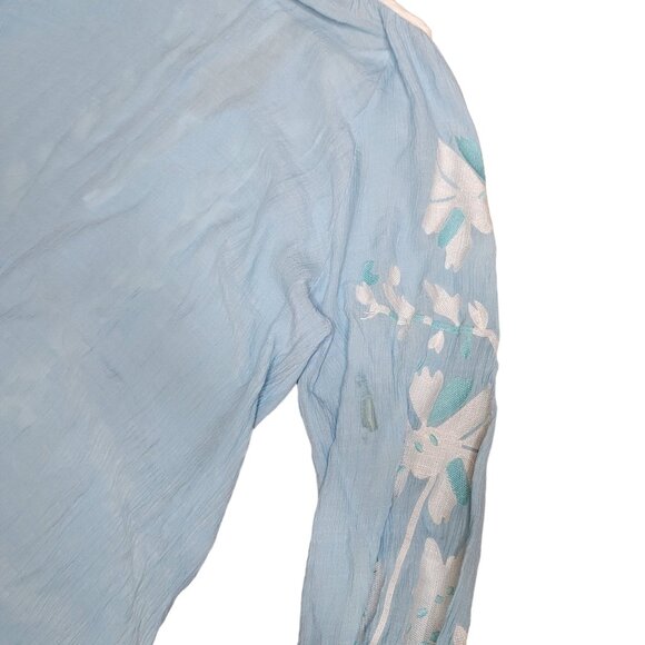 blue floral embroidered one size fits most oversized mumu maxi dress with tassel - Picture 2 of 5